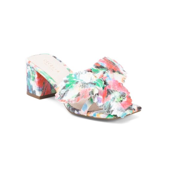 CECELIA NEW YORK Floral Multi Leather Happy Heeled Floral Applique Sandals - Picture 1 of 2